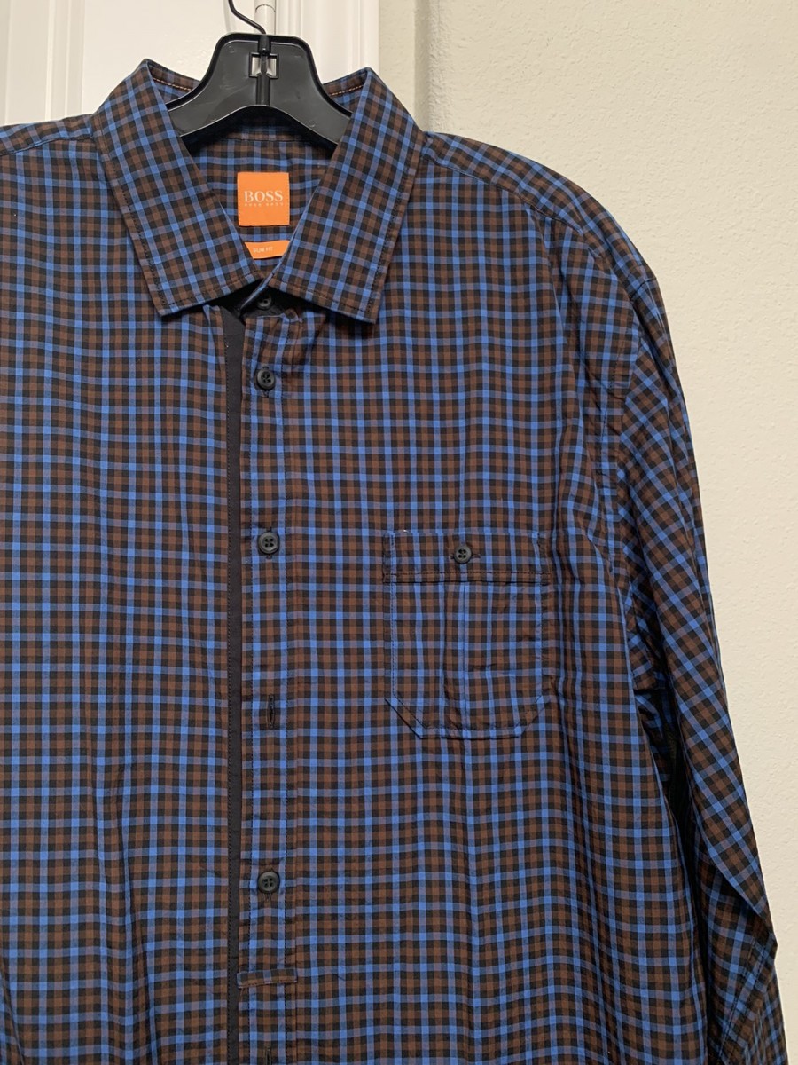 Hugo Boss - Black brown blue stripe shirt size xl - 3
