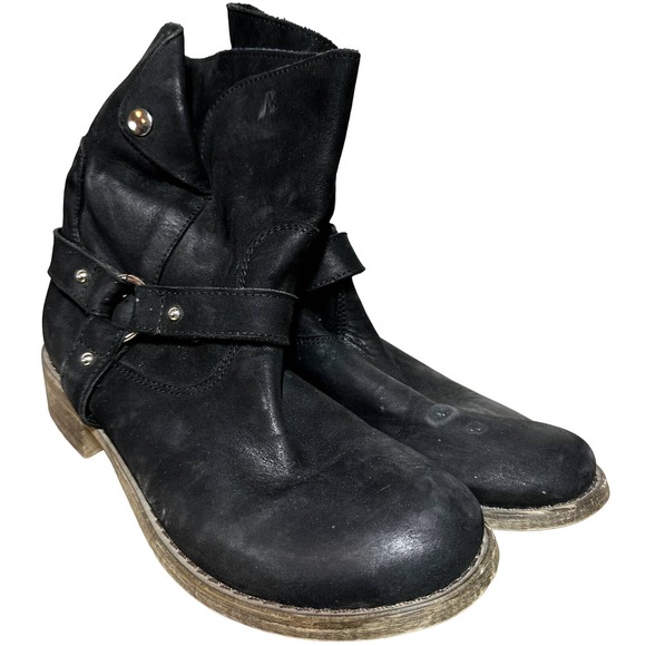 Sundance Ankle Boots Heeled Round Toe Buckle Studded Leather Black EU 38 US 7.5 - 1