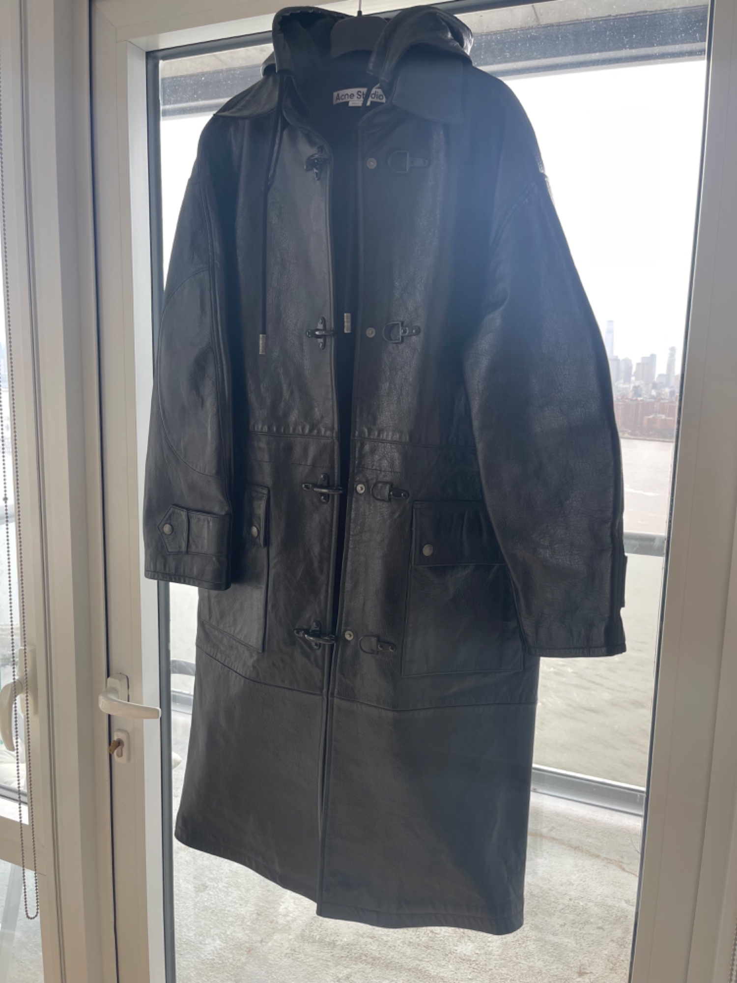Leather hooded coat - Black - 1