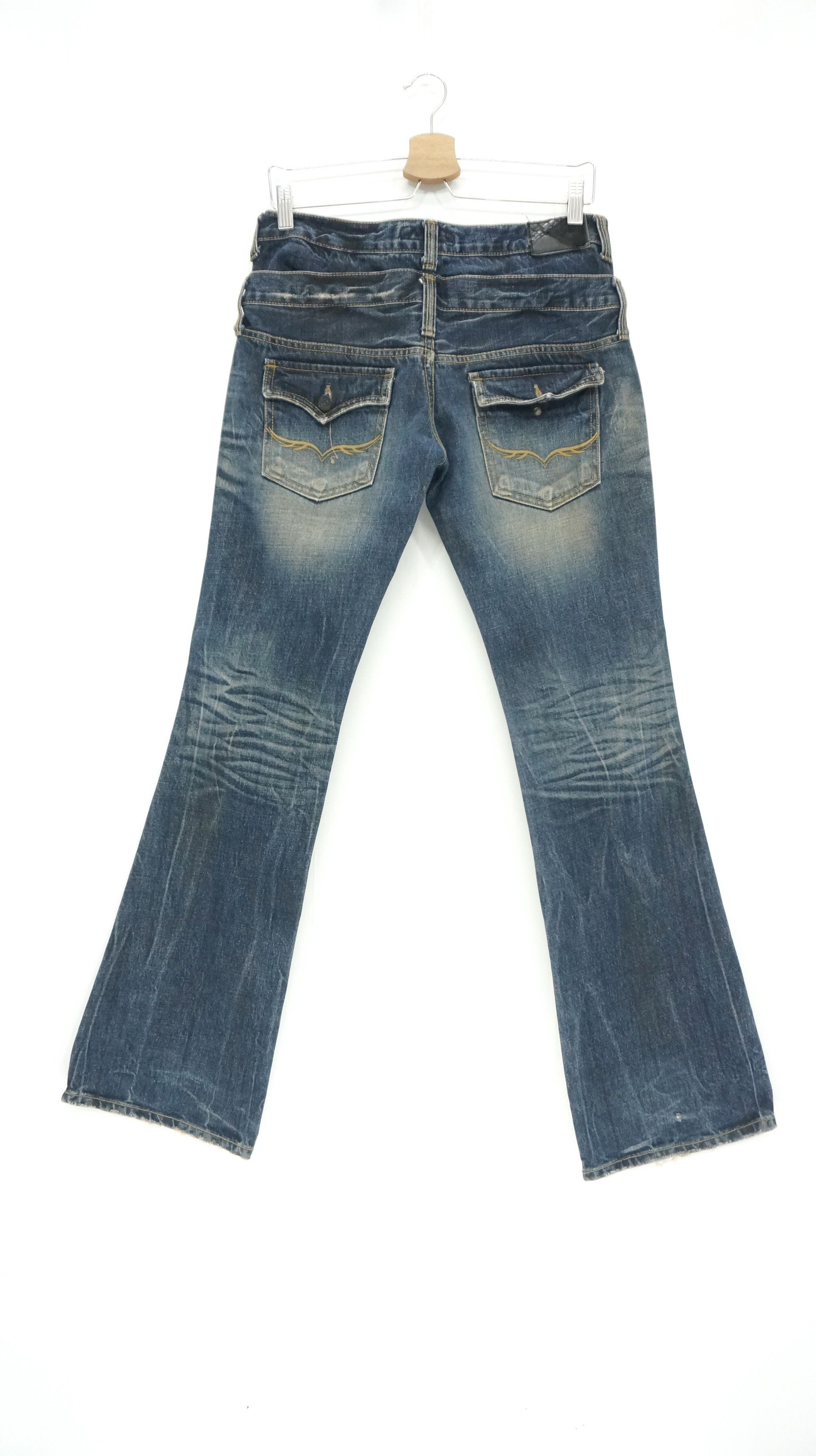 Archival Clothing - FUGA Vintage Distressed Double Waist Lowrise Flared Jeans - 2