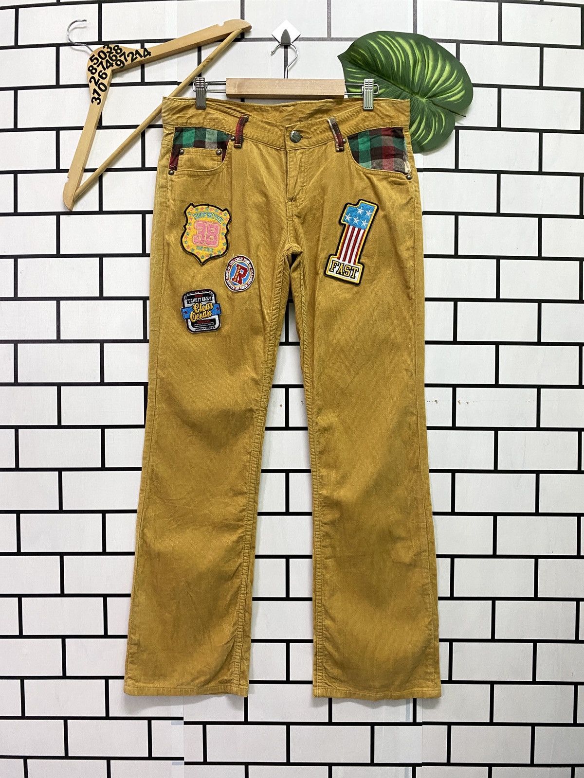 Designer - Japanese Brand Rollin Corduroy Low Rise Patches Pants - 1