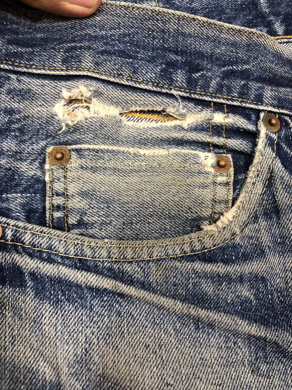 Vintage 90’s Trashed Levis 501Z XX Big E Selvedge Denim - 7