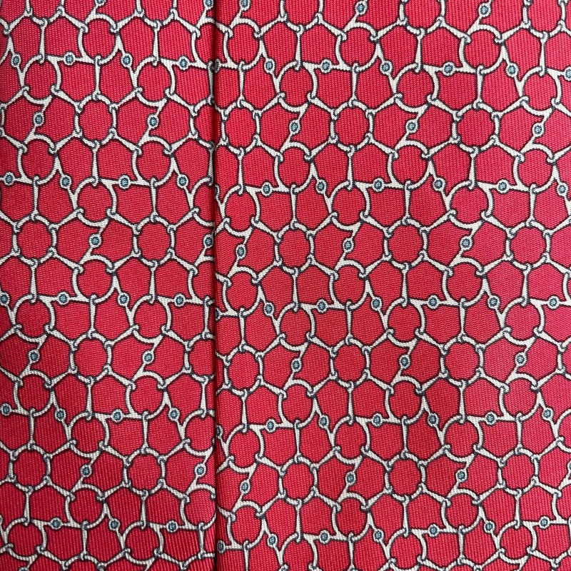 Hermes Paris Silk Tie 7384 PA Chains Red - 1