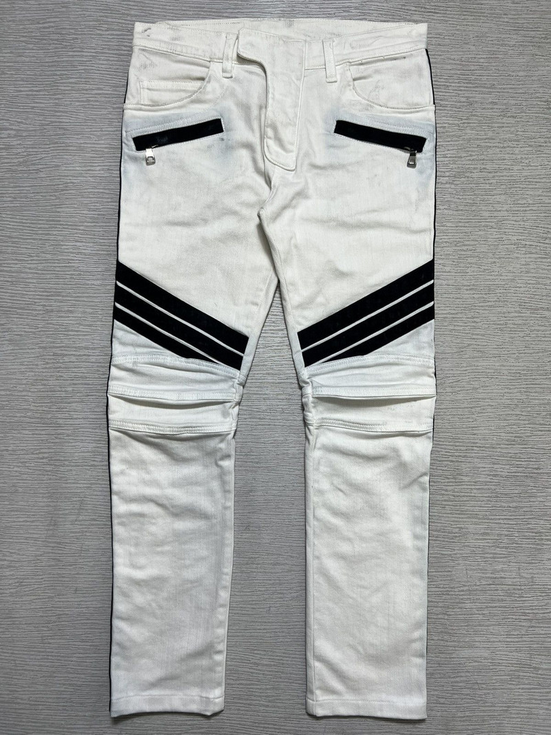 Balmain - S/S 15’ - White/Black Biker Jeans - 1