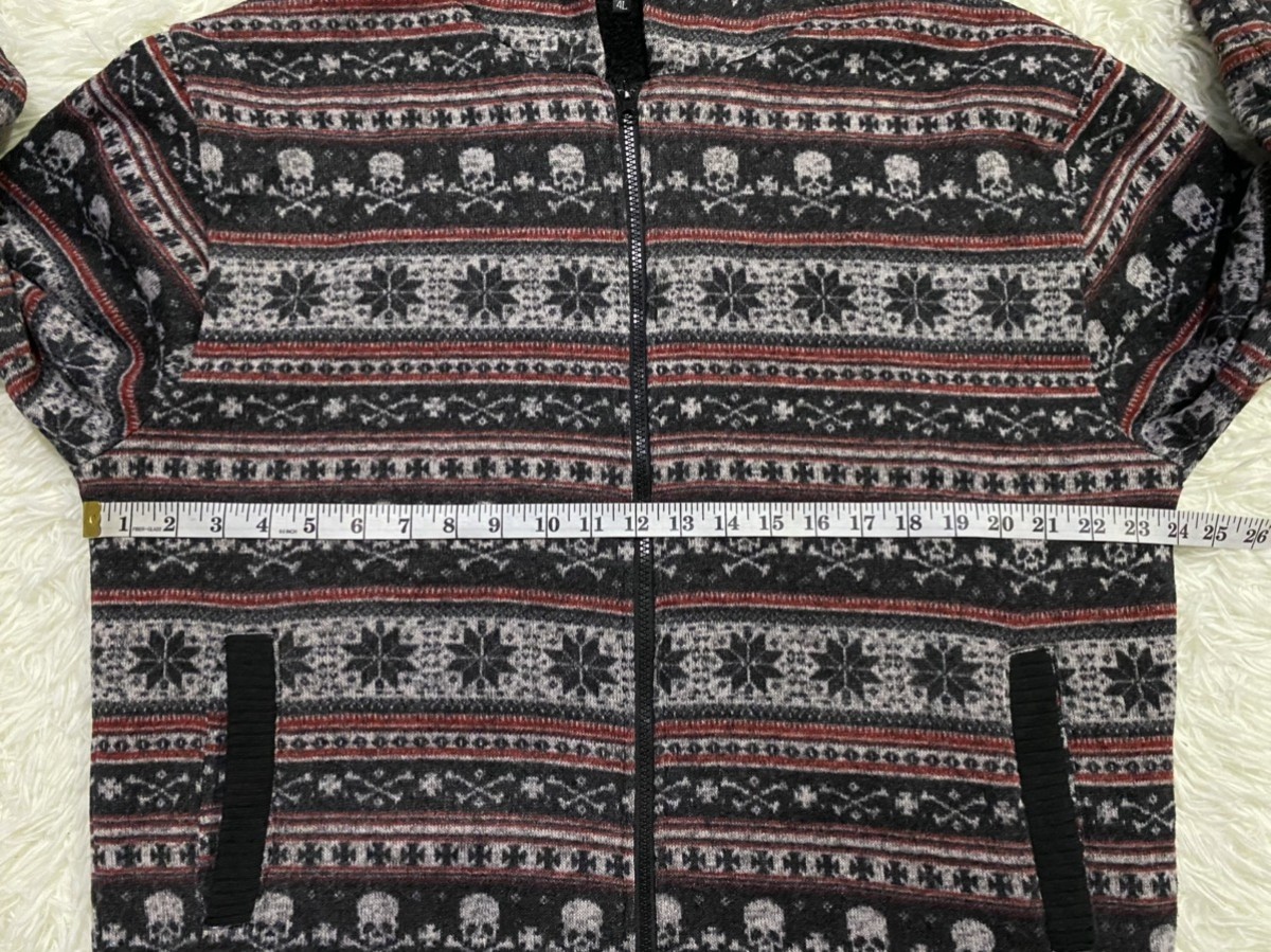 Japanese Brand - Fullprint Skulls Fleece Lined Zipper Hoodie Knitwear Jacket - 13