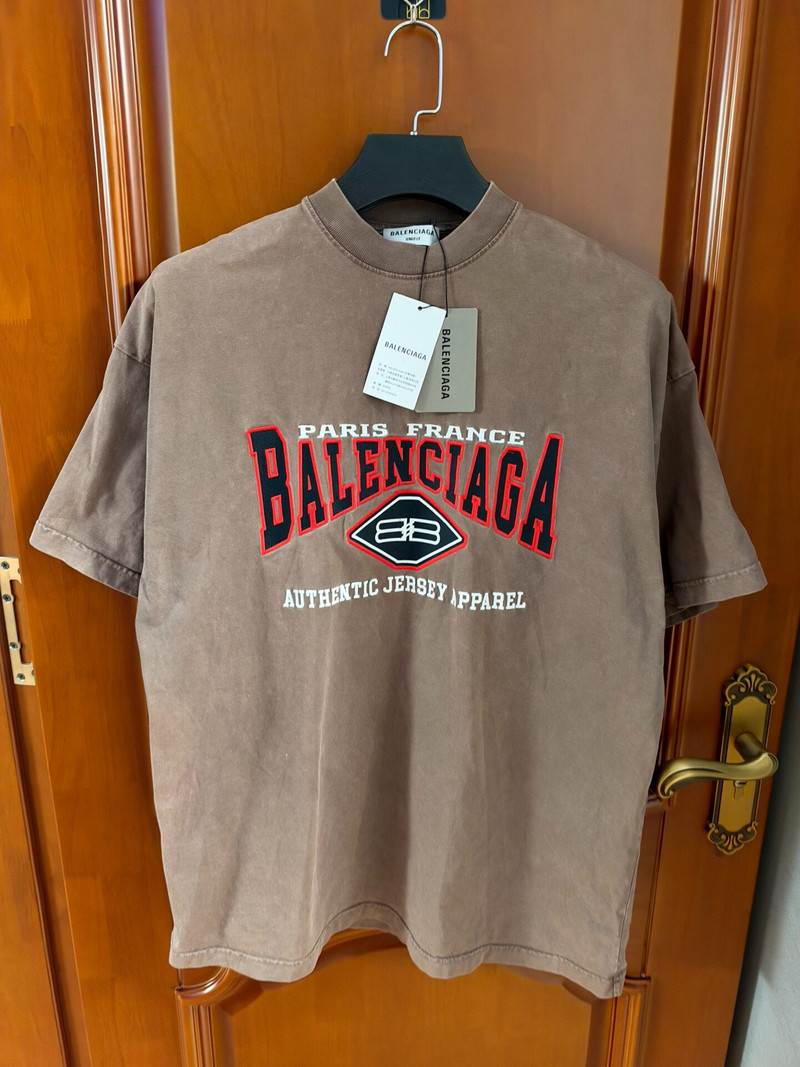Balenciaga Brown Bat Distressed Print Logo Short Sleeve T-Shirt - 1
