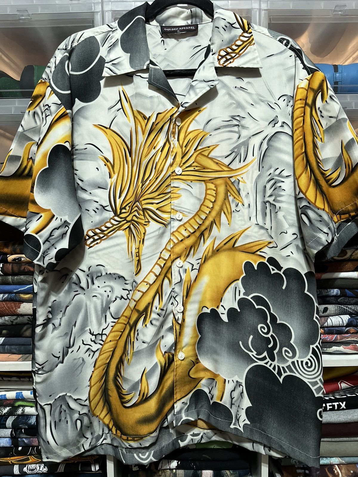Vintage Y2K Dragon All Over Print Anime Button Down Shirt XL - 1
