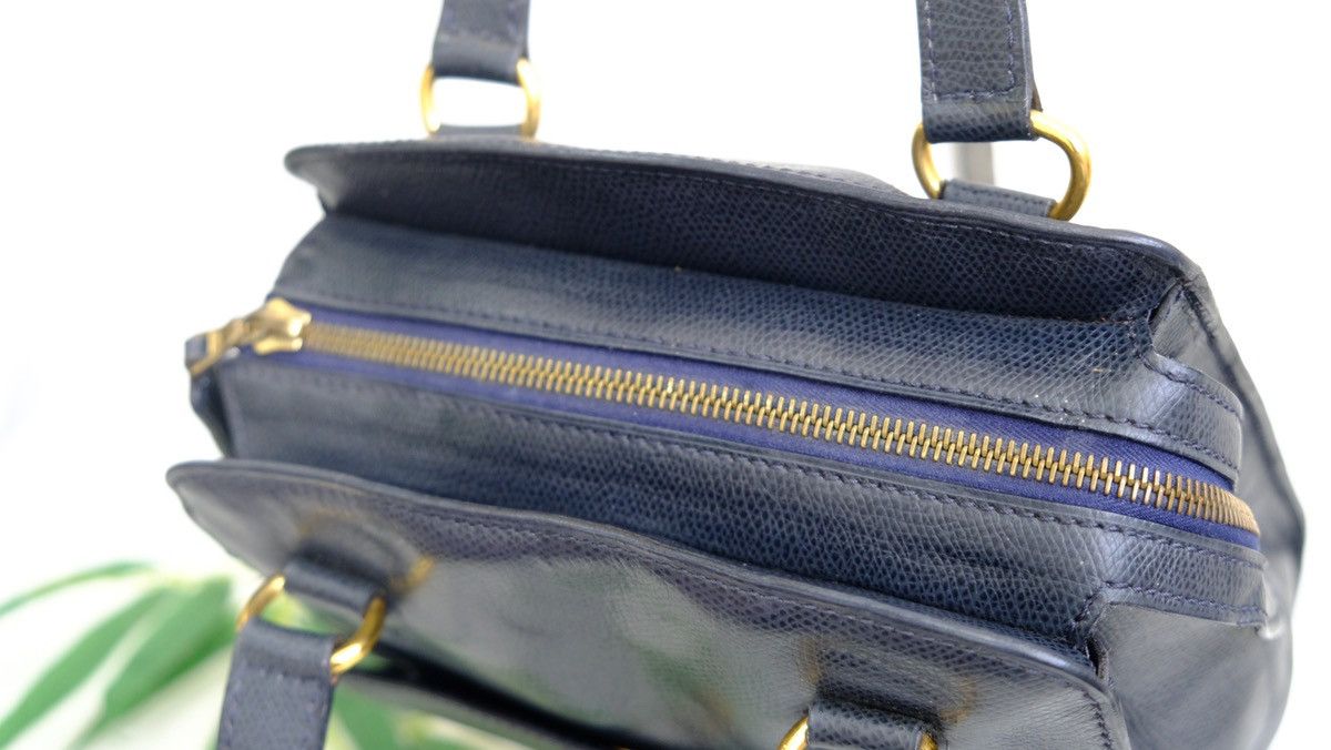 Vintage Celine Paris turnlock handbag blue leather - 8