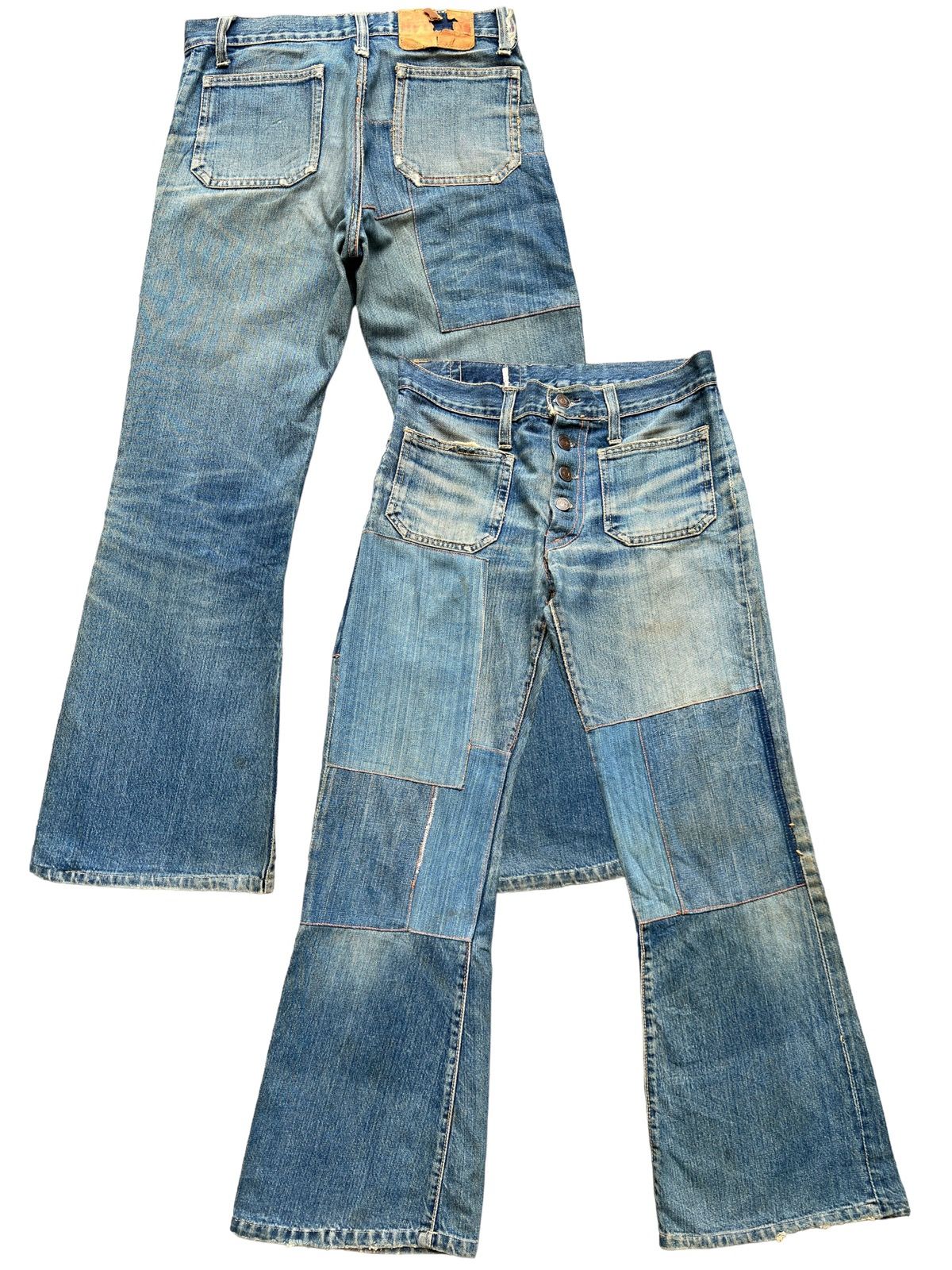 Hype - Vintage 80s Edwin Bushpant Patchwork Distressed Flare Jeans - 1