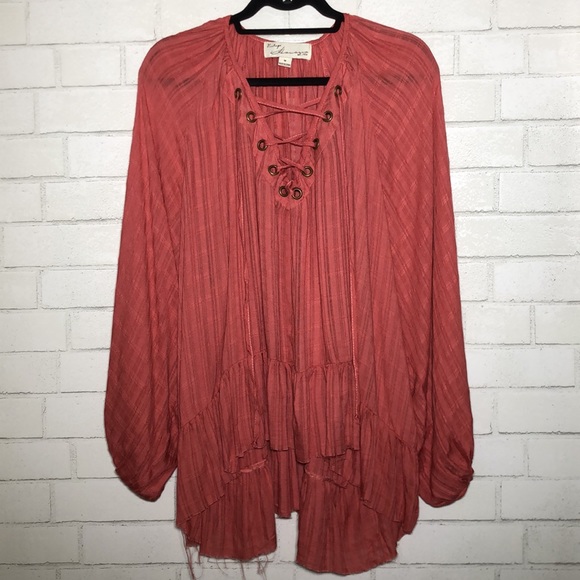 Vintage Havana Oversized Flowy Lace-Up Top - 1