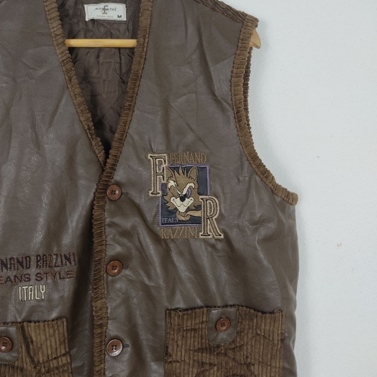 Designer - Fernand Razzini Italy Designer Leather Corduroy Vest Jacket - 4