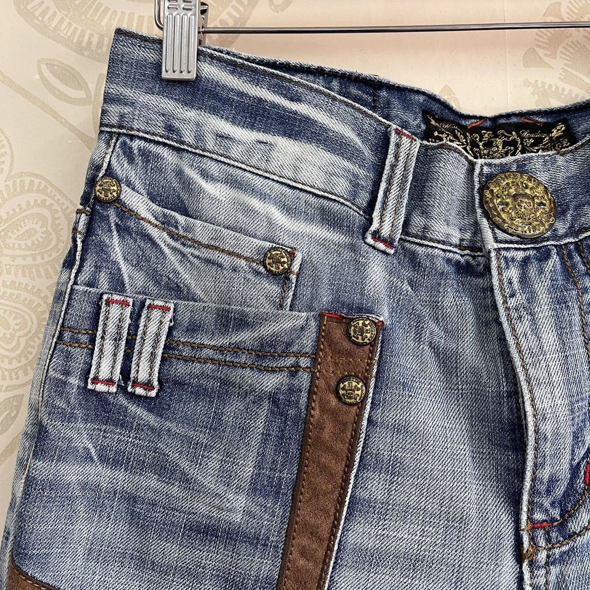 Riobera Vintage Japan Blue Denim Jeans Big Buttons Zipped - 3