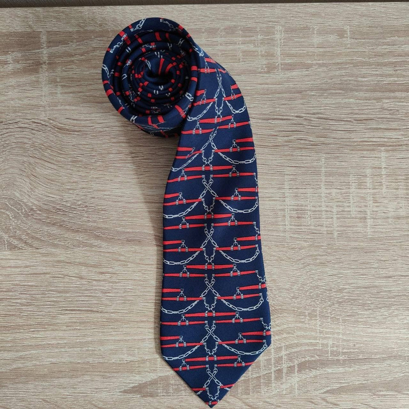 Hermes Paris Silk Tie 605 SA Chains Blue - 1
