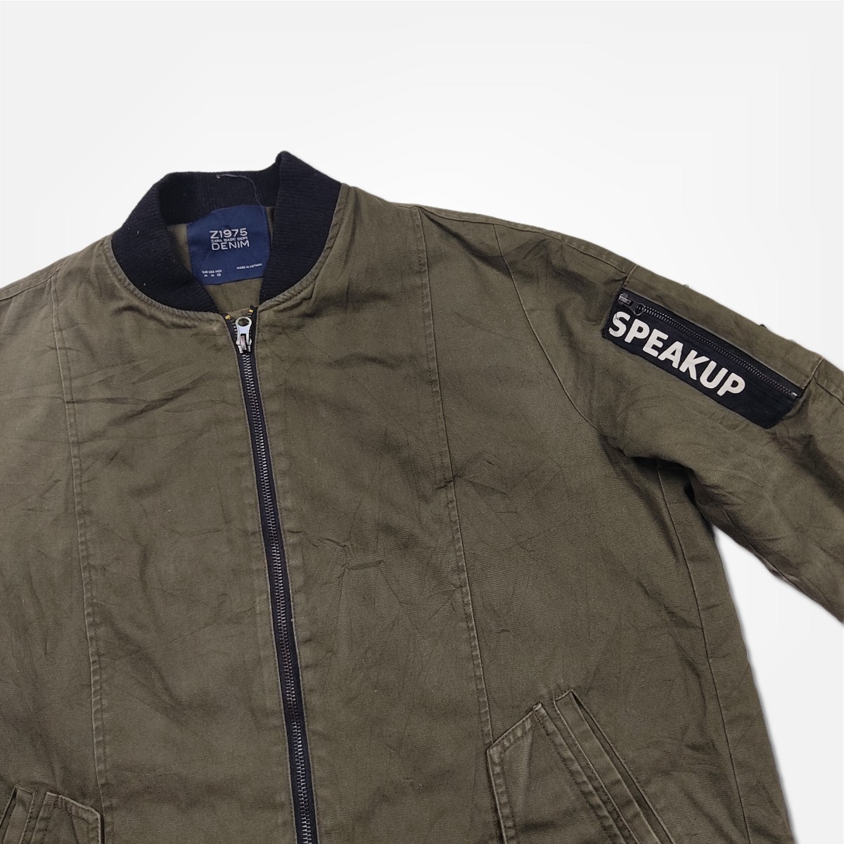 Designer - ZARA Z1975 Denim Army Military Speakup Green Long Jacket - 3