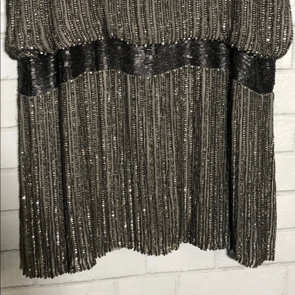 Parker Silver Gatsby Style Dress Sequin + Beaded - 8