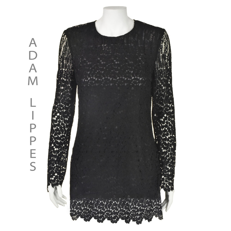 Black Lace Tunic Length Top  - 1