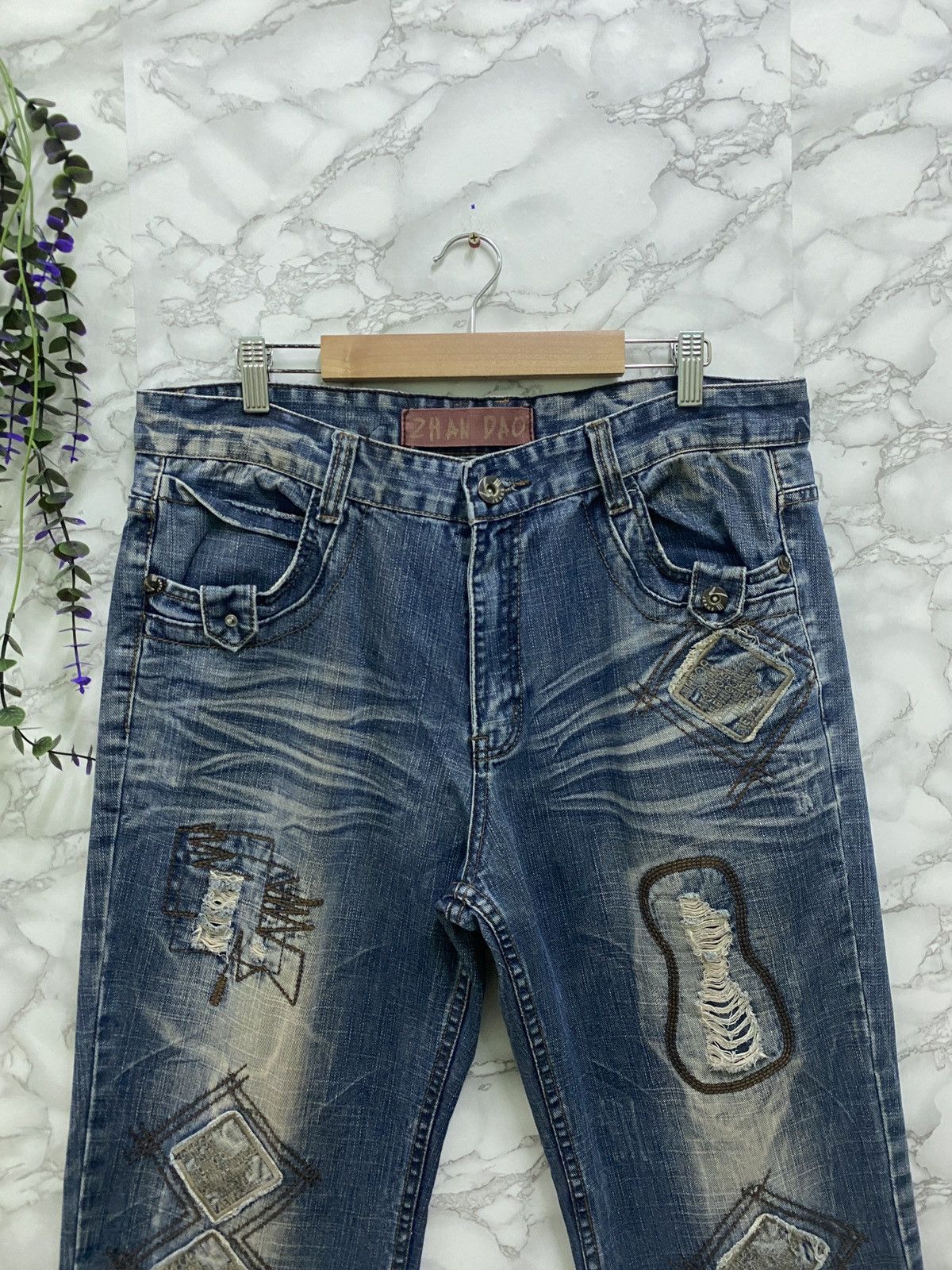 Designer - Vintage ZHAO DAO Patches Distressed Denim Jean - 3