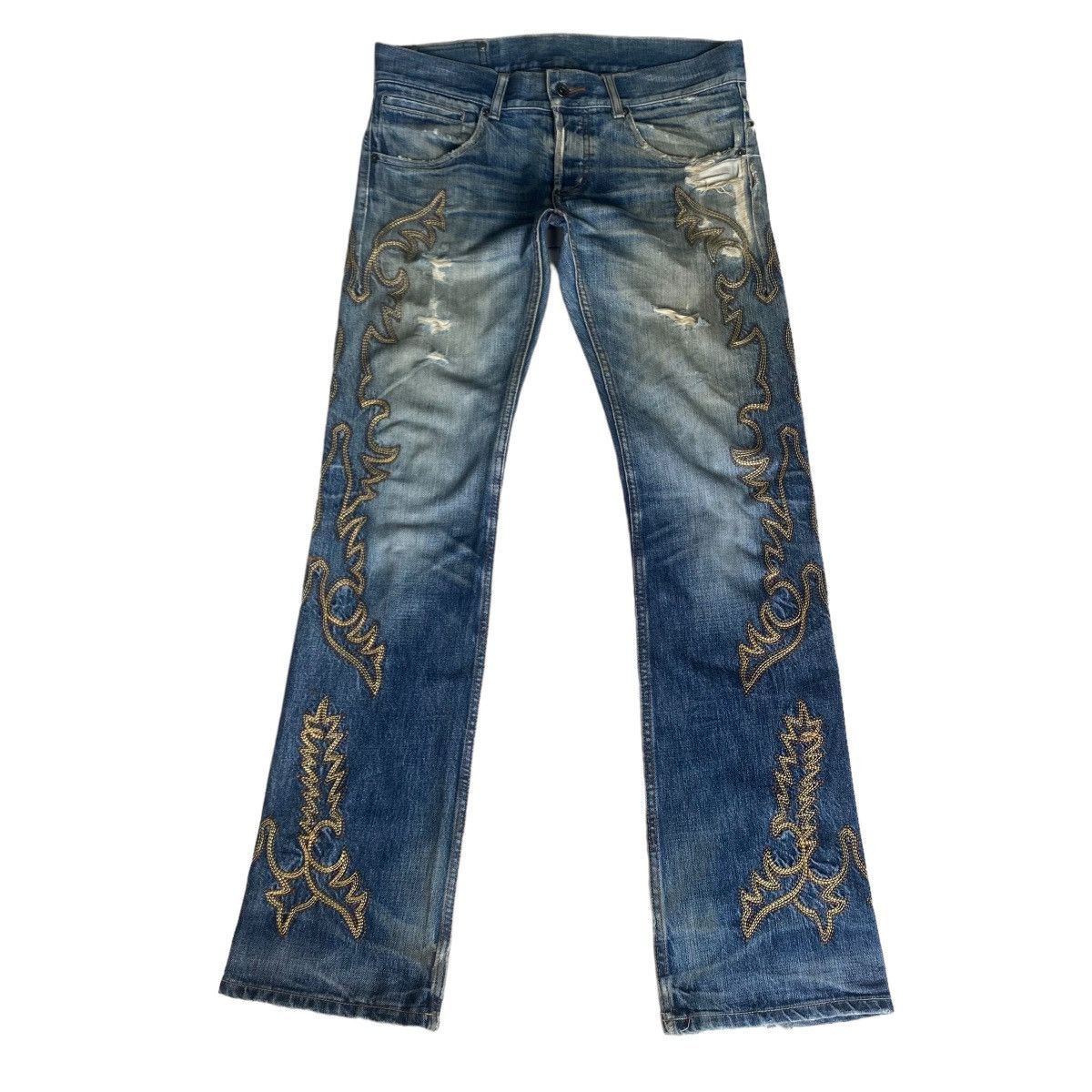 Japanese Brand - Vintage BUFFALO BOB Tribal Embroidery Flare Jeans Distressed - 1