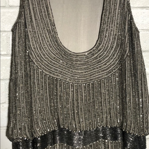 Parker Silver Gatsby Style Dress Sequin + Beaded - 9