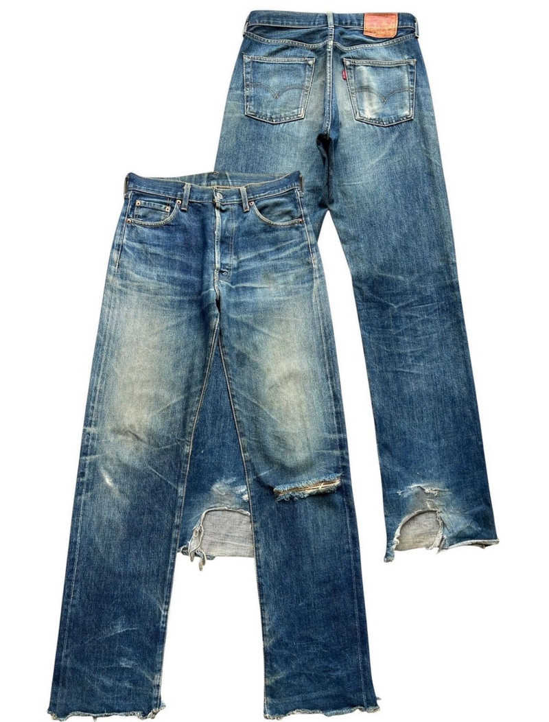 Vintage 90s Levis 503B Selvedge Distressed Denim Jeans 31x35 - 1