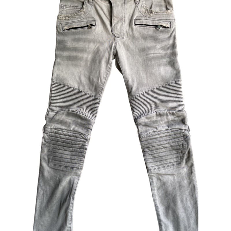 SS14 Grey Distressed Biker Jeans - 4