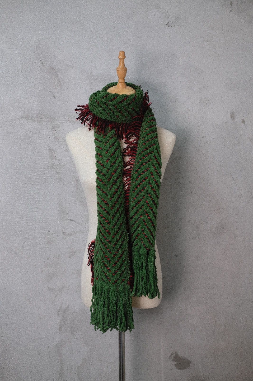 Japanese Brand - Deadstock Cozy Green Fringed Scarf OS Unisex - 1