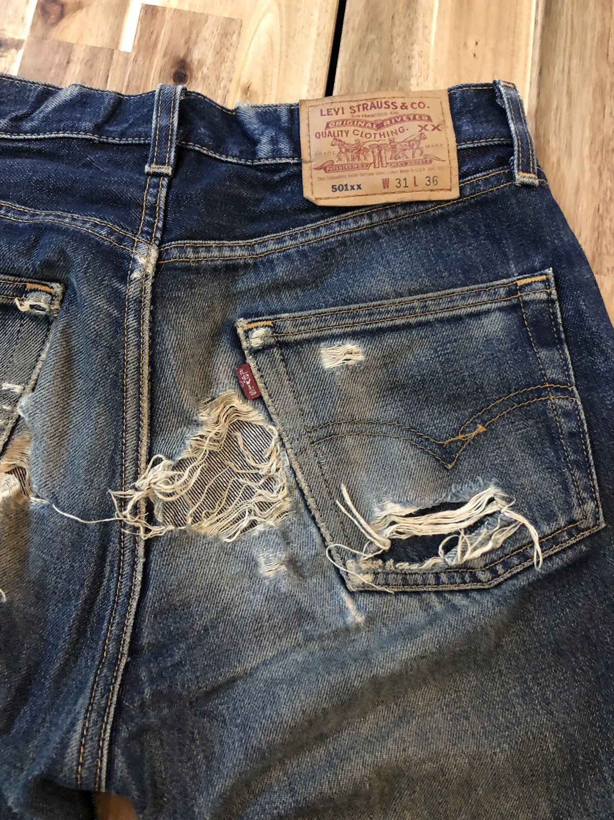 Vintage 90’s Trashed Levis 501xx Distressed Denim Jeans - 11