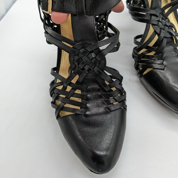Lauren Ralph Lauren Black Leather Weave Closed Toe Heels Women's 8.5M - 6
