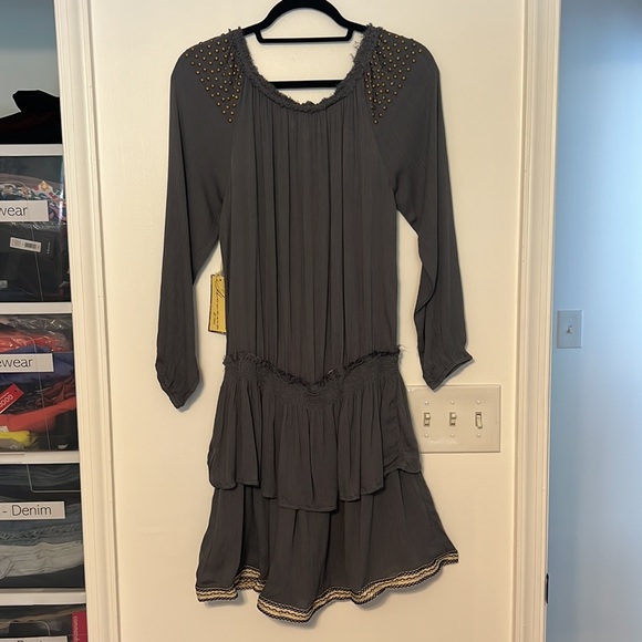 Vintage Havana Grommet Stud Tassel Long Sleeve Boho Dress - 6