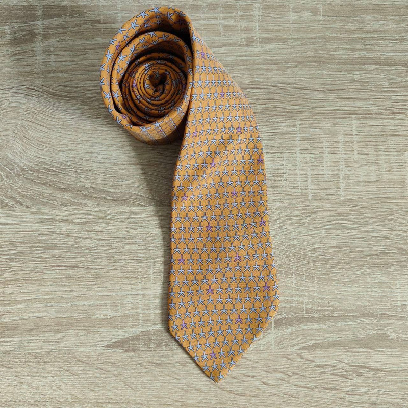 Hermes Paris Silk Tie 5056 PA Geomtry Orange - 1