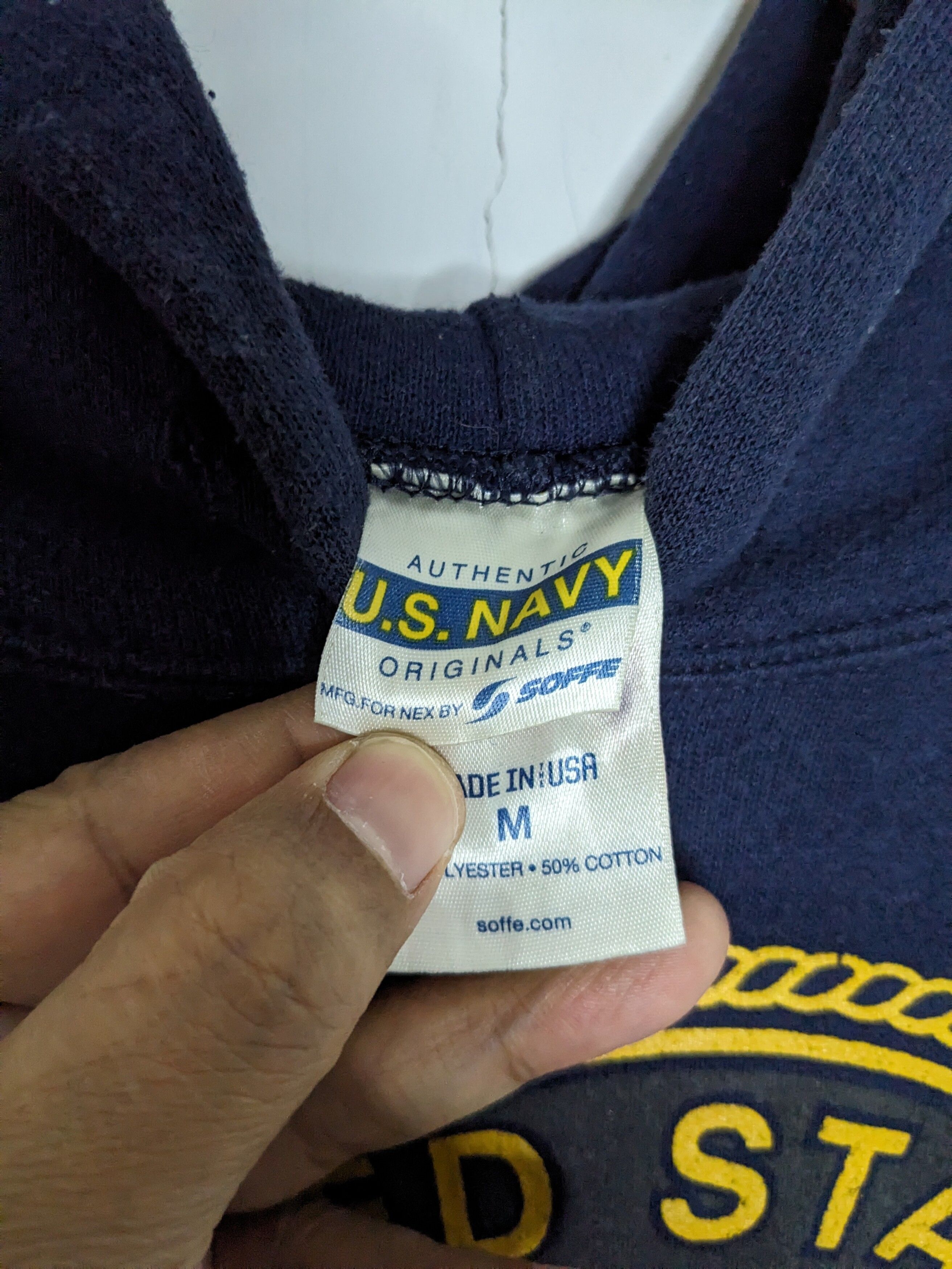 Vintage US Navy Soffe Mens Blue Hoodie Big Logo - 9