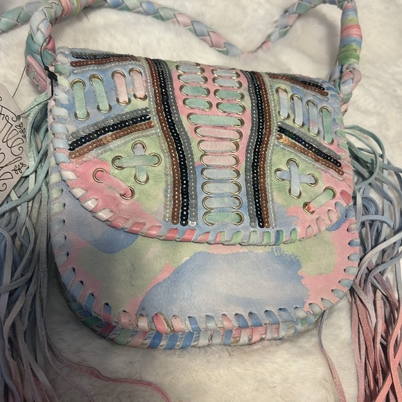 ✨ Free People Under the Rainbow Pastel Fringe Boho Leather Crossbody Bag - 6