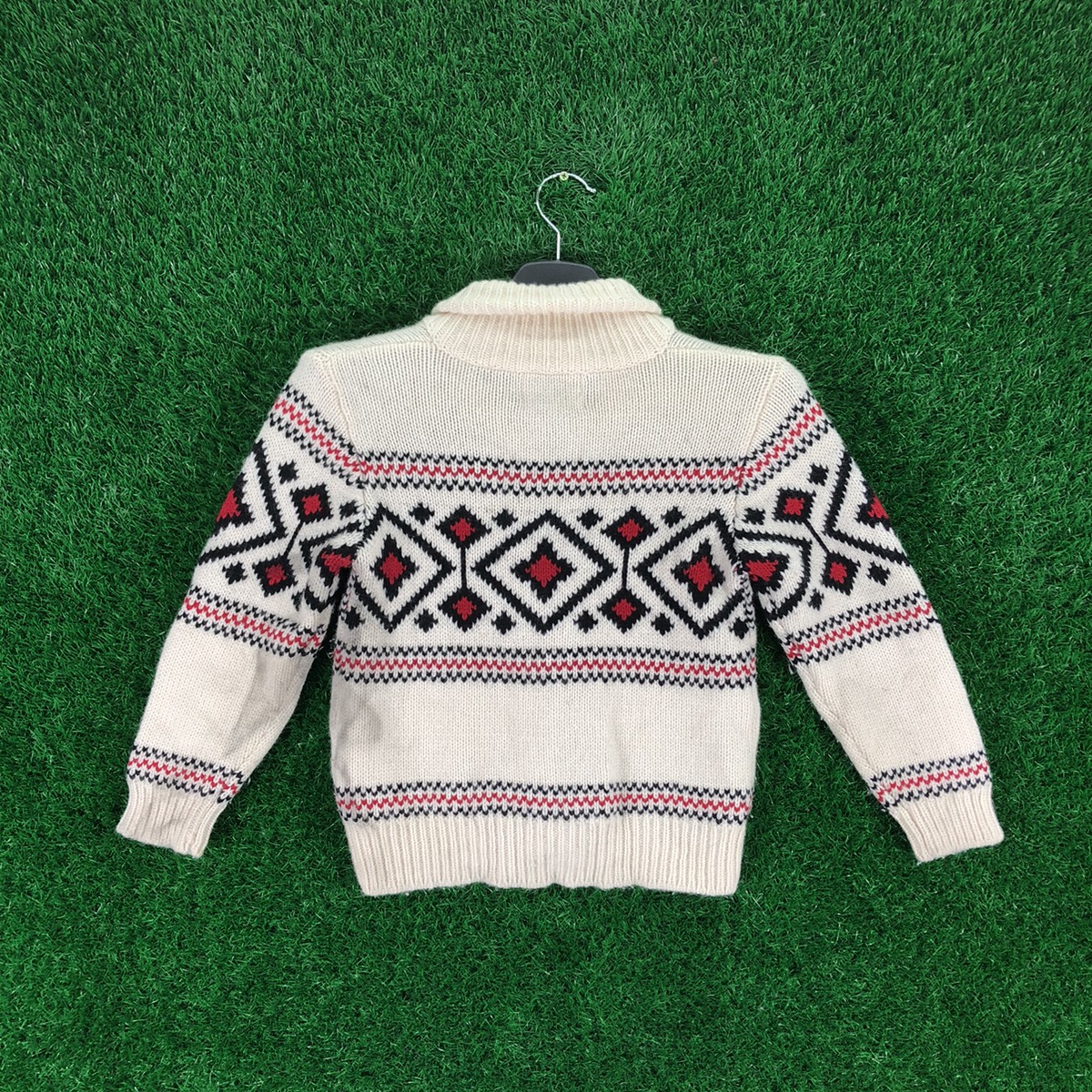 Coloured Cable Knit Sweater - Green Label Knit Cowichan Shawl Collar for Kid - 4