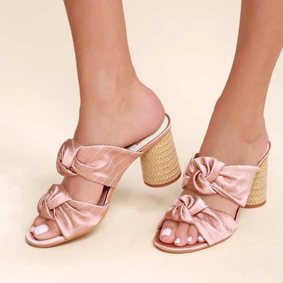 Dolce Vita Jene Knotted Block Espadrille Heel Slide Sandals in Blush Linen - 2