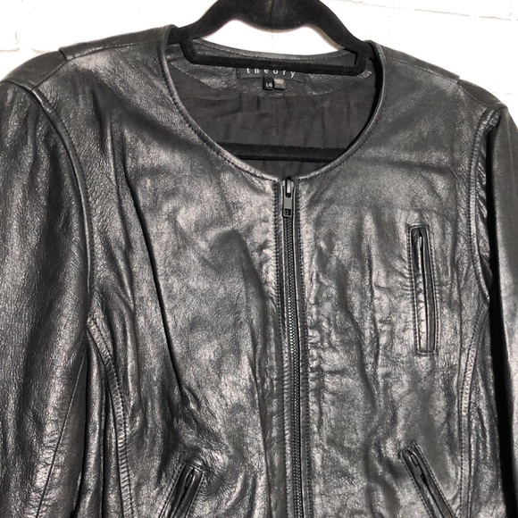 Theory Fida Black Genuine Leather Moto Jacket - 6