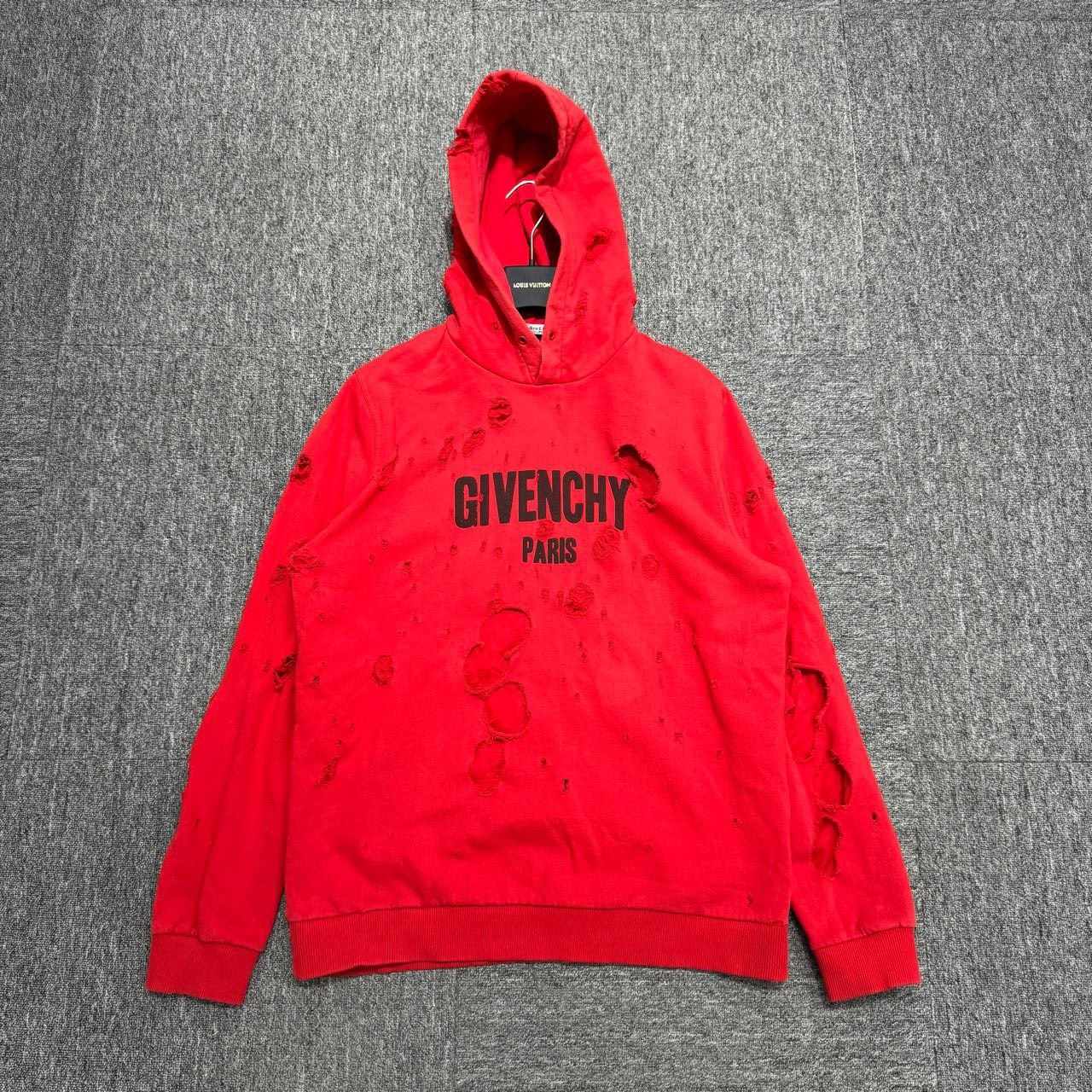 Givenchy Red Letter Distressed Hoodie - 1