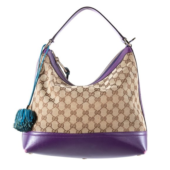 Authentic Gucci Pom Pom Purple Zip Hobo Bag - 1