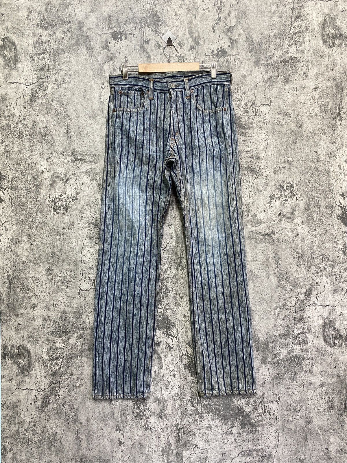 Vintage BLUE WAY Striped Blue Faded Denim - 1