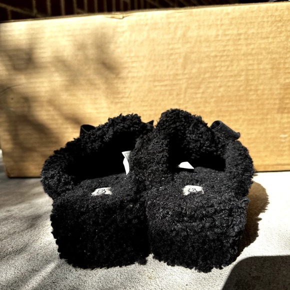 UGG Addison Velvet Bow Slippers Comfort Cozy Fur Shearling Slip On Black 10 - 5