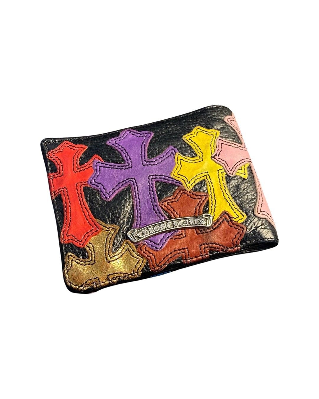 Multi color cross patch bifold wallet - 2