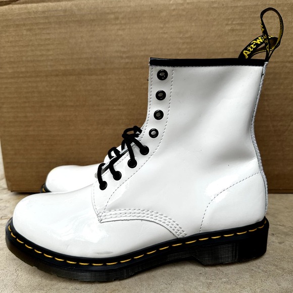 Dr. Martens 1460 Boots Combat 8 Eye Patent Leather Lace Up Block Heel White 11 - 3