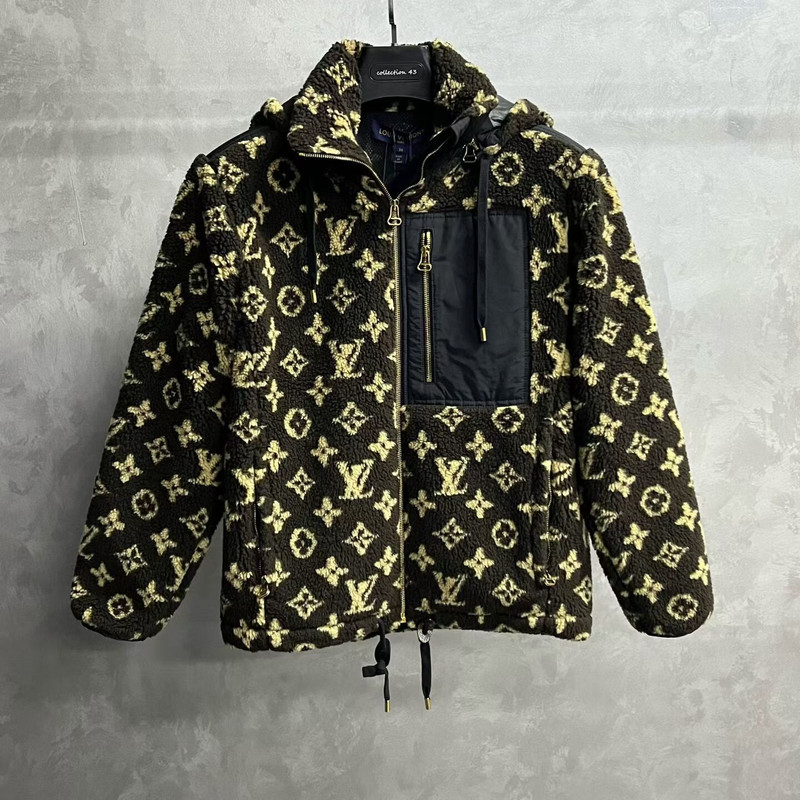 Louis Vuitton Brown All-Over Logo Stand-Collar Cropped Hoodie Jacket - 1