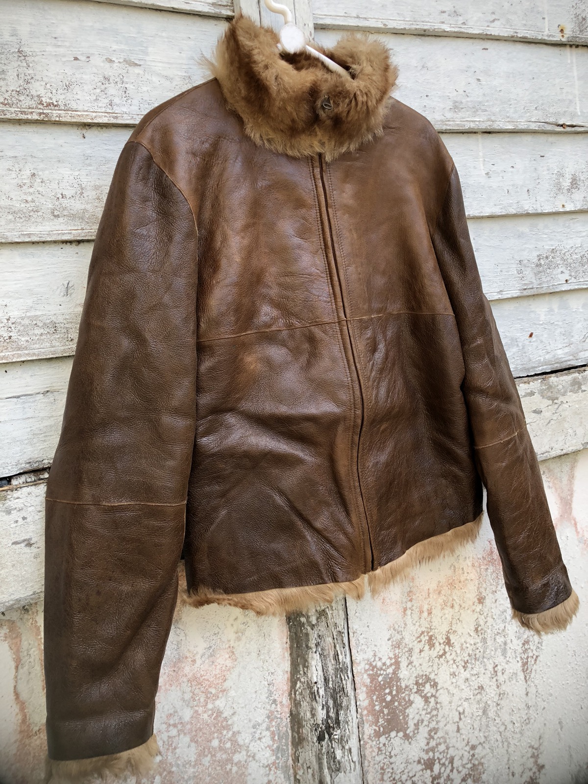 Genuine Leather - Belvest Leather Reverse Mink Fur Crop Jacket - 5