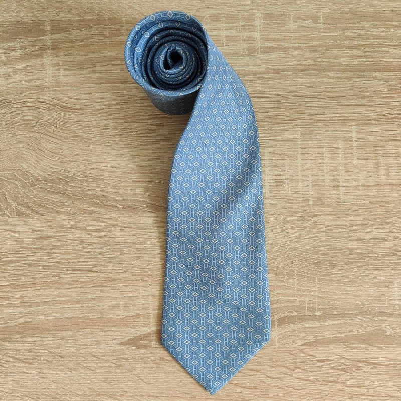Hermes Paris Silk Tie 5401 OA Geometry Blue - 1
