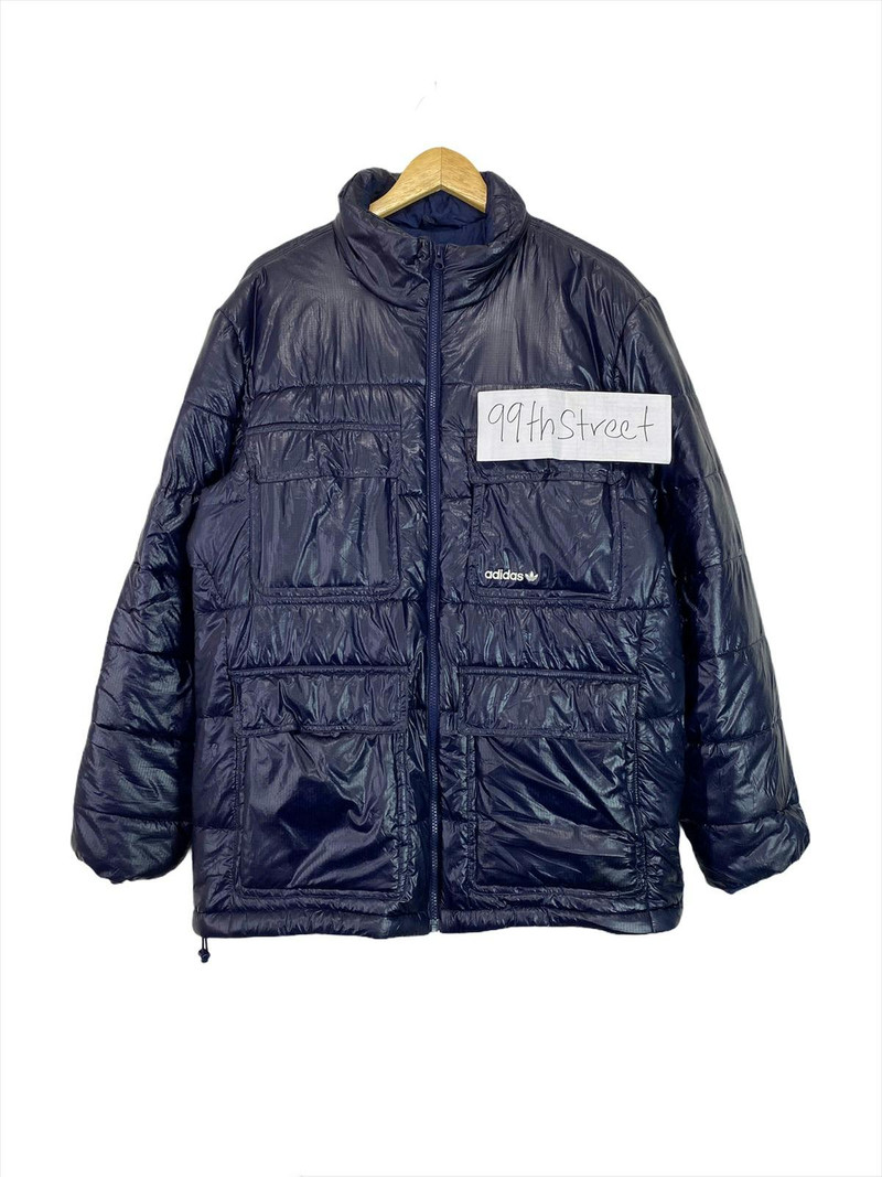 Rare Vintage Adidas Puffer Dark Blue Zipper Down Jacket - 1