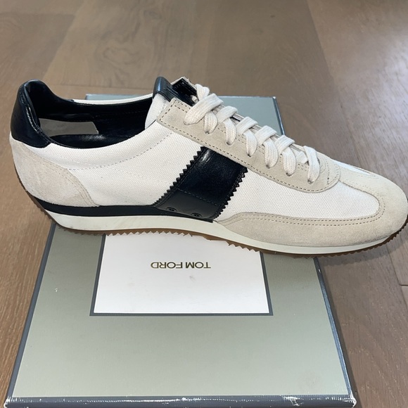 EUC - TOM FORD White & Black Two Toned Suede & Canvas Orford Sneakers Sz 11.5 - 9