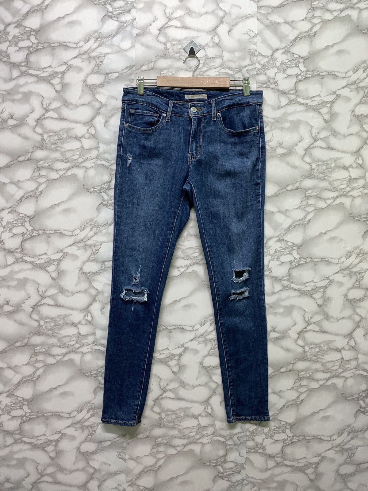 Vintage - LEVIS 711 Skinny Elastic Jeans Distressed Denim - L14 - 1