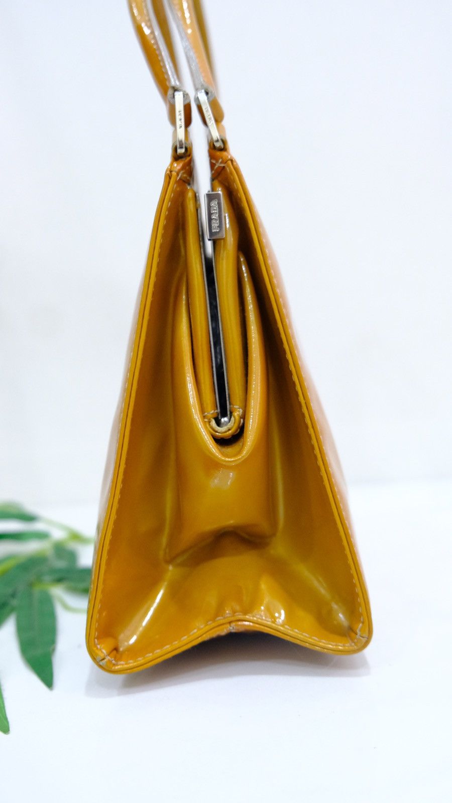 Authentic Prada handbag yellow pattern leather - 4