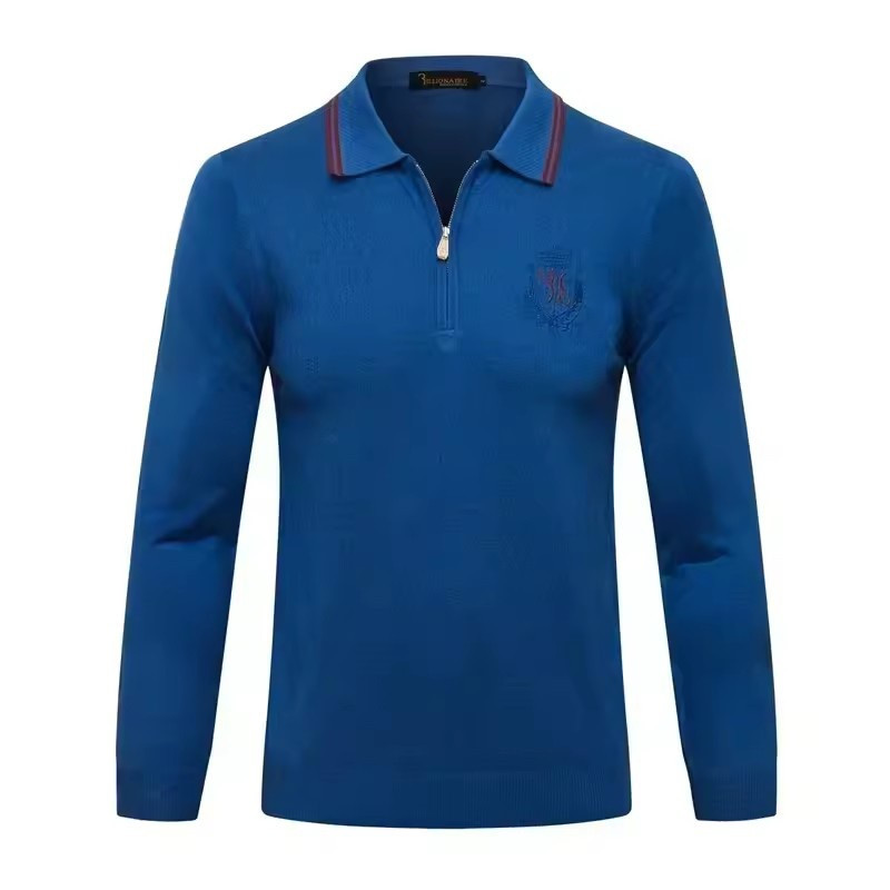 Men's Blue Polo Thin Sweater - 1