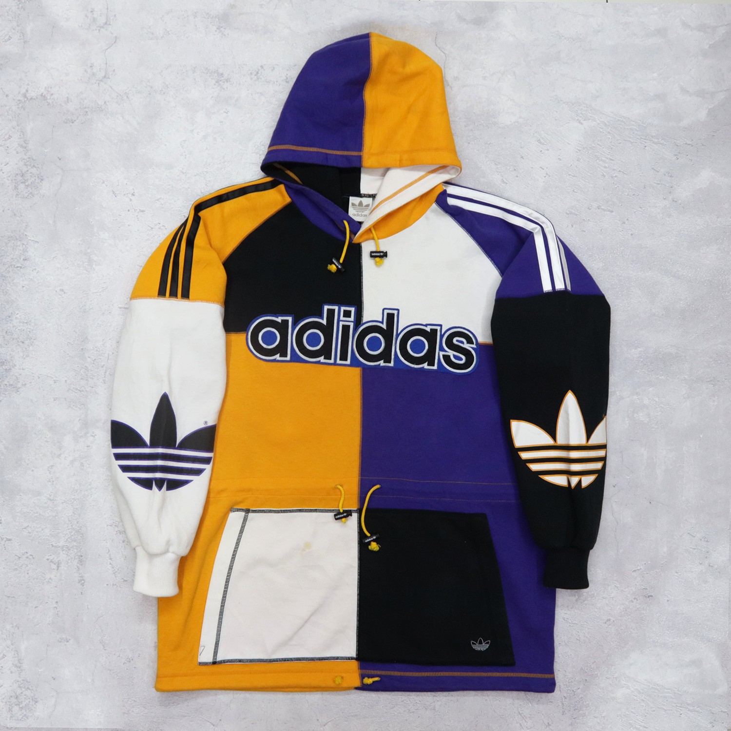 adidas Vintage 90s ADIDAS Big Logo Multi Color Block Sweater Sweatshirt Hoodie Jacket Made In JAPAN happenplace REVERSIBLE